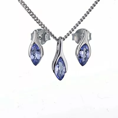 Tanzanite Set Necklace Earrings Sterling Silver SMALL Blue Minimalist Gemstones • £95