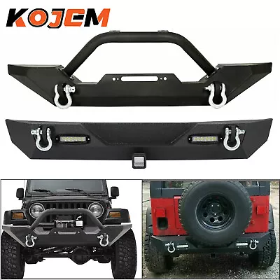 Front/Rear Bumper W/D-Rings&Led Lights Winch Plate For 87-06 Jeep Wrangler TJ YJ • $132.15