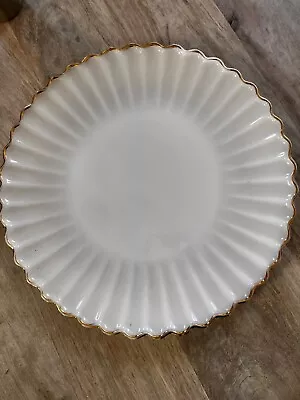 Vtg 1950's Fire King Anchor Hocking White Gold Trim 14  Round Serving Platter • $17.49