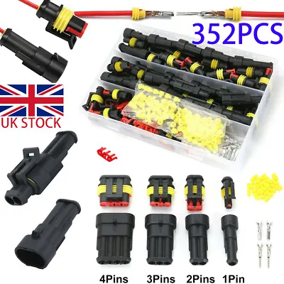 352Pc Car Electrical Wire Connector Plug 1/2/3/4 Pin Way Super Seal Waterproof • £9.79