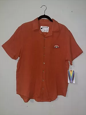 #takepride Target Mens Shirt Size XL Orange Gauzy Cotton Rainbow Sparkle Buttons • $13.30