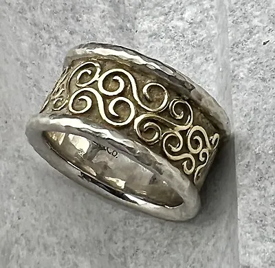 Gabriel & Co. 18K Gold Scrollwork & .925 Sterling Silver Ring Size 7 • $395