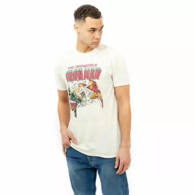 Official Marvel Mens Iron Man Blast T-shirt Natural S - XXL • £10.49