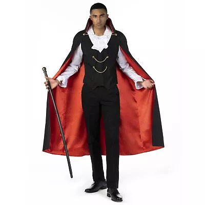 Mens Vampire Costume Adult Count Dracula Halloween Fancy Dress Cape Cane M - XXL • £33.99