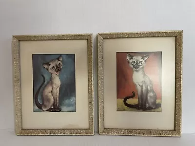 Vintage Set Of Framed Prints Of Siamese Cats In Sitting Position • $8.99