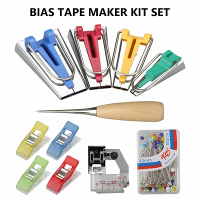 $8.98 • Buy 60X DIY Bias Tape Fabric Maker Kit Sewing Quilting Awl Binder Foot Case Tool Set
