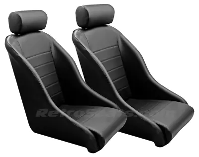 67911r Retro Classic Vintage Racing Bucket Seats Pvc / Perforated Pair W Sliders • $754.60