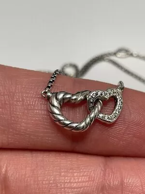 Authentic David Yurman Interlocking Heart Silver Necklace With Diamonds • $235