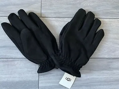 Ugg Mens Black Faux Fur Lined Suede Gloves Pull Tab 11160 Nwt $95 • $47.99