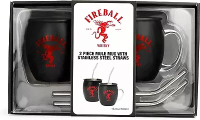 Fireball MULE MUG WITH STAINLESS STEEL STRAWS Black LARGE • $25