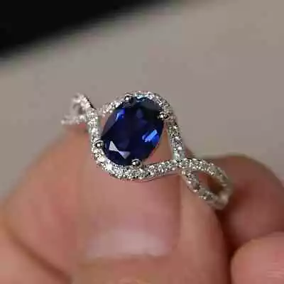 2.84 Ct Lab Created Sapphire & Diamond Wedding Ring Solid 14K White Gold Size 7 • $762