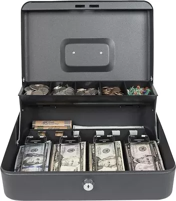 Large Cash Box With Money Tray And Lock Metal Money Box For Cash Lockbox 11.8 • $9.76