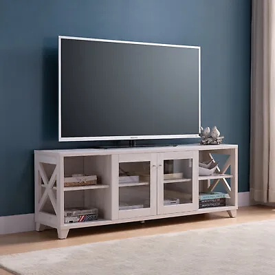 White Oak TV Stand With 4 Side Shevles And Center Transparent Cabinet • $273.53