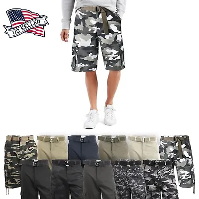 Mens Cargo Shorts With Belt 30 52 Twill Short Camo Pants Summer Multi Pocket • $29.99