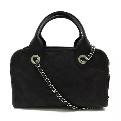 CHANEL Deauville Line Bowling 2way Chain Shoulder Hand Bag Calfskin Black Used • $8205.44