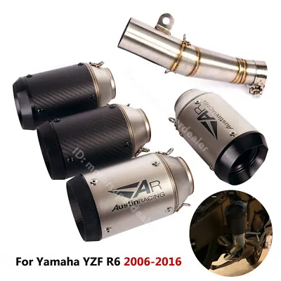 Slip For Yamaha YZF R6 2006-16 Exhaust Muffler Tips Carbon Mid Link Pipe System • $138.09