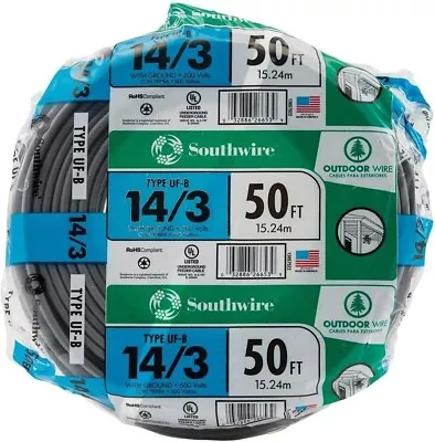 Southwire Type UF-B 14/3 With Ground ~50ft Outdoor Wire~ 600 Volt - #13057522 • $42.99