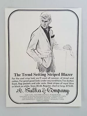 A. Sulka Mens Striped Blazer 1967 Arnel Cotton Fashion Vintage Magazine Print Ad • $6.99