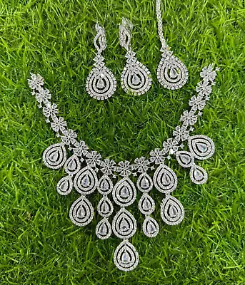 Indian Bollywood Bridal Set Gold Plated Jewelry Earrings CZ Ethnic AD Necklace • $31.14