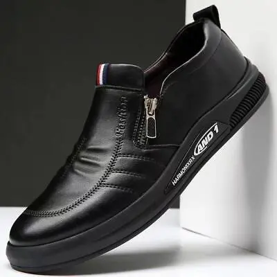 Zapatos Casuales Blancos Para Hombre Zapatillas De Cuero Moda Deportivos Cómodas • $20.99