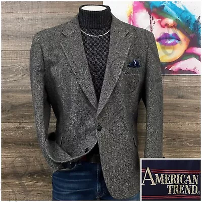 Vintage Mens Tweed Blazer Sport Coat Two Button Casual Jacket Size 48S Wool Suit • $79.95