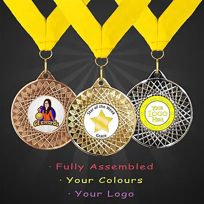 Personalised School Star Of The Week Medal + Ribbon + Engraving + Your Own Logo • £1.50