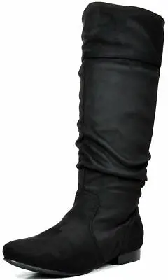 $38.34 • Buy Women PU/Suede Wide Calf Knee High Boots Slouch Flat Heel Booties Shoes Size5-12