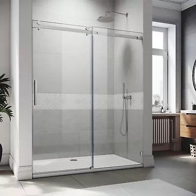 SUNNY 60  W X 72  H Frameless Shower Door Shower Enclosure 5/16  Glass Brushed  • $499.99