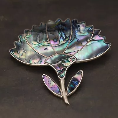 VTG Sterling Silver - MEXICO Abalone Inlay Flower Brooch Necklace Pendant - 8.5g • $21