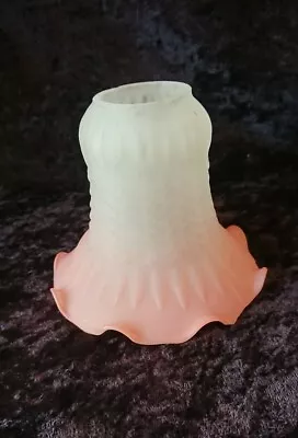 £5 • Buy 1 X Vintage Glass Lamp Or Light Shade,  Fluted Bell, Frosted With Pink Edging