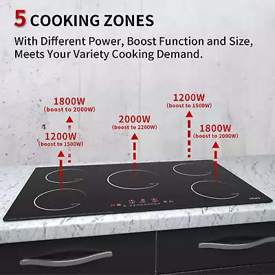 $303.99 • Buy IsEasy 36  Induction Cooktop Built-In 5Burner Electric Induction Stove Top Timer