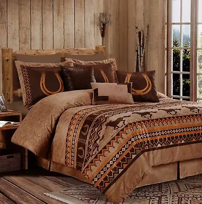 Chezmoi Collection 7-Piece Southwestern Wild Horses Comforter Set Russet Brown • $91.99