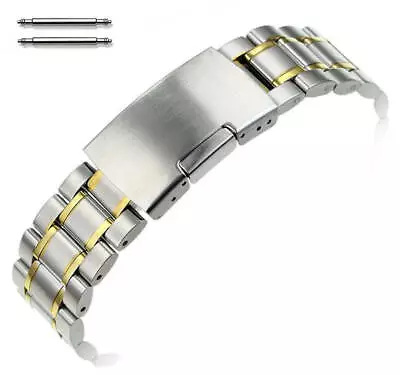 Two Tone Gold Steel Metal Bracelet Replacement Watch Band Strap Push Button 5019 • $19.95