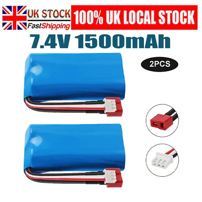 2Pack 7.4V 1500mAh 15C 2s Li-Ion Battery T Deans Connector For WLtoys 4WD RC Car • £15.19