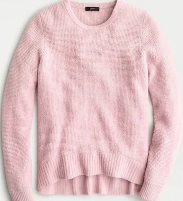 J Crew High Low Waffle Sweater Small Solid Pink Supersoft Yarn Long Sleeves NWT • $25.49