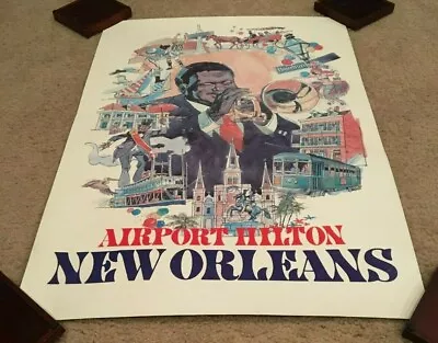 Vintage & Gorgeous Airport Hilton New Orleans Old Poster New Orleans Landmarks • $95