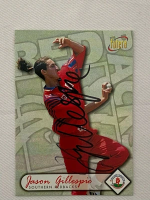 $15 • Buy 1996 Futera WC Cricket Card - Jason Gillespie (SA) - Hand Signed Autograph