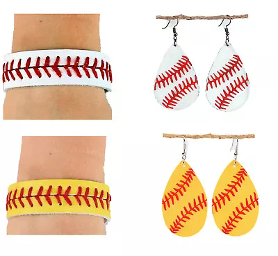$12.50 • Buy Leather Sports Ball Lightweight Softball Baseball Bracelet Earrings Jewelry