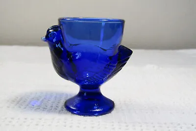 Vintage Cobalt Blue Glass Chicken Shaped Egg Cup Made In France Arcaroc 2-3/4” • $8.99