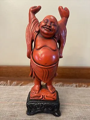 Marwal Ind. Inc. 9  Vintage Red Buddha/ Standing With Arms Overhead Chalkware • $19.85