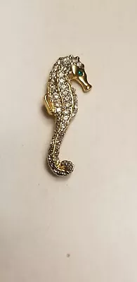 Vintage RHINESTONE GOLD TONE SEAHORSE BROOCH PIN • $7.99