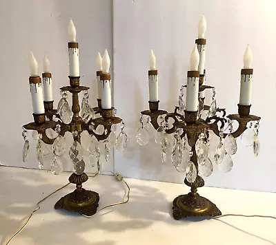 Vintage Pair Of Brass Spanish Electric Candelabra Table Lamps 5 Candles • $645