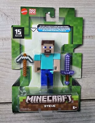 Minecraft 15th Ann. Steve Zombie Action Figure Mattel Enchanted Sword Iron Axe • $19.99