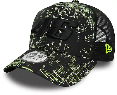 VR46 New Era FW Poly AOP Black E-Frame Trucker Cap • $49.19