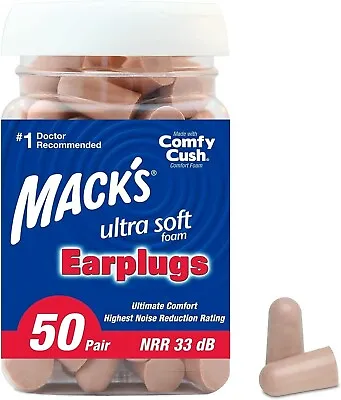 Mack's Ultra Soft Foam Earplugs 50 Pair-33dB Highest NRR Comfortable Ear Plugs • $20.50