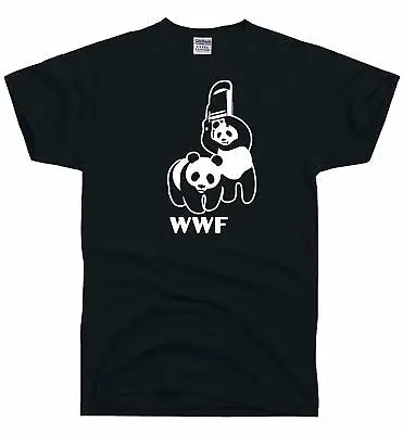 WWF WWE Panda Wrestling Chair Men Black Shirt - Funny Shirt • $20.94