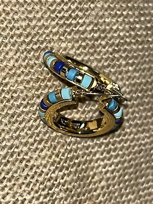 Metropolitan Museum Of Art MMA CN Faux Gold Lapis Lazuli Turquoise Hoop Earrings • $35.99