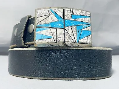 Best Vintage Navajo White Buffalo Turquoise Sterling Silver Buckle Belt • $1032