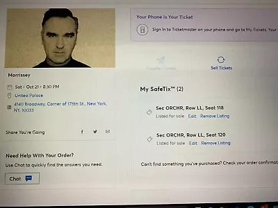 MORRISSEY 2 Tickets For 10/21/23 United Palace Theatre New York NY • $300