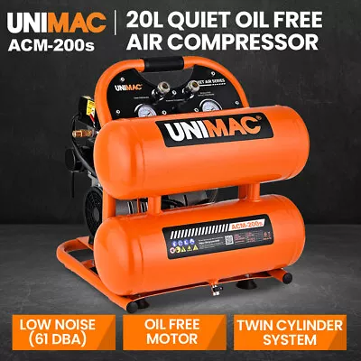 UNIMAC 20L Twin Tank Air Compressor 116PSI Oil-Free Portable Electric Silent • $387